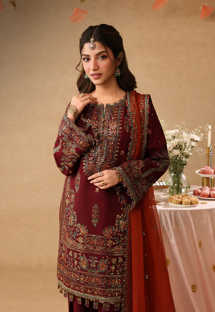 Rich Maroon - Short Kurta Set with Palazzo and Rust Dupatta | Ready To Wear