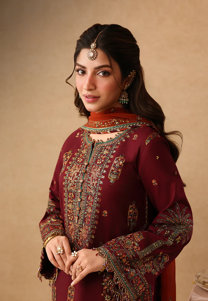 Rich Maroon - Short Kurta Set with Palazzo and Rust Dupatta | Ready To Wear