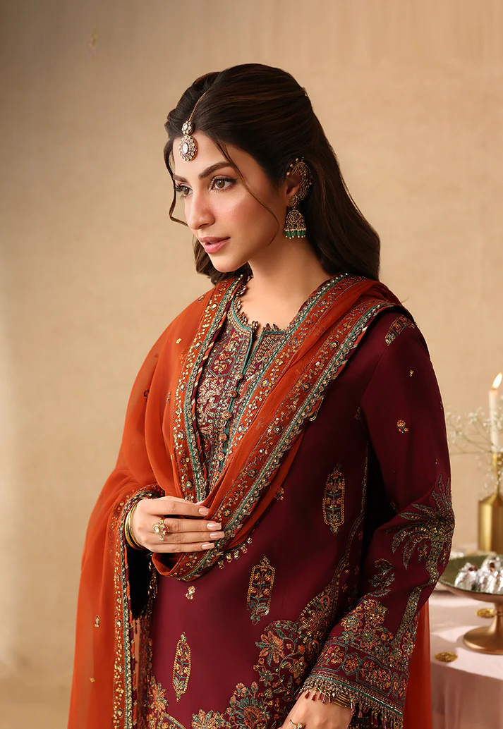 Rich Maroon - Short Kurta Set with Palazzo and Rust Dupatta | Ready To Wear