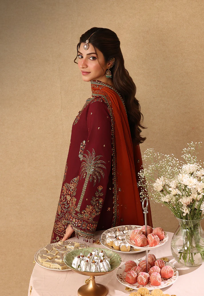 Rich Maroon - Short Kurta Set with Palazzo and Rust Dupatta | Ready To Wear