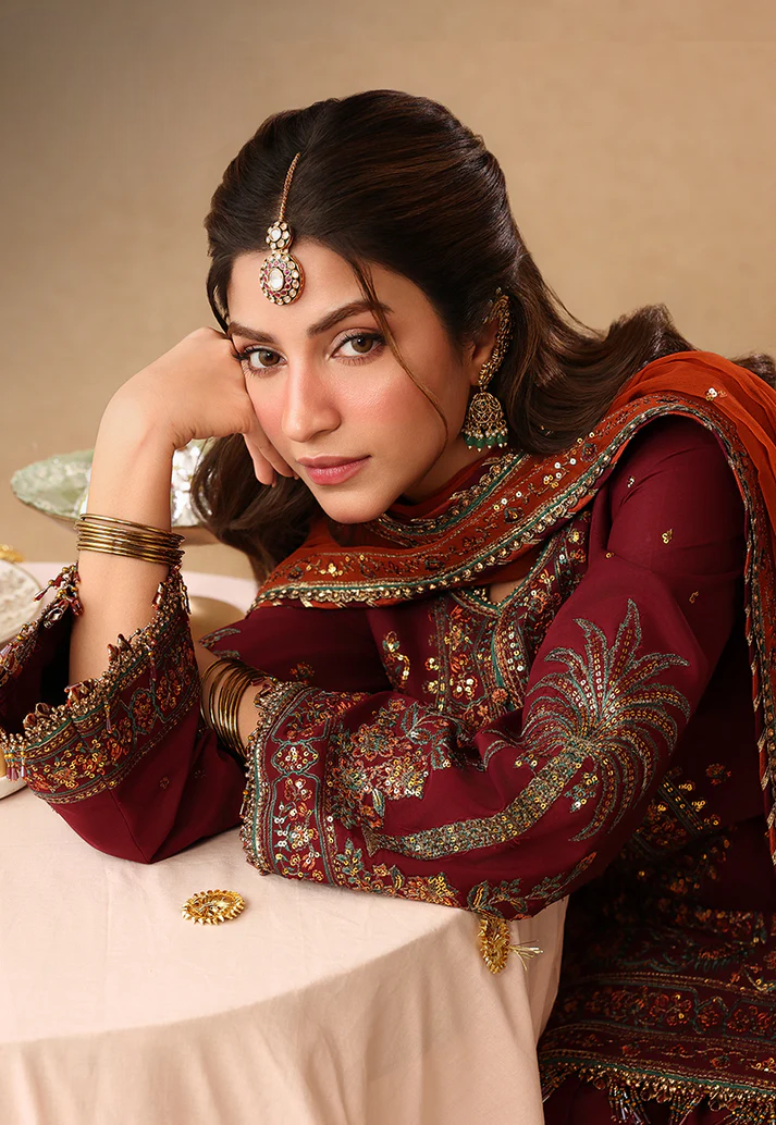 Rich Maroon - Short Kurta Set with Palazzo and Rust Dupatta | Ready To Wear