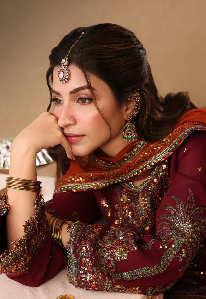 Rich Maroon - Short Kurta Set with Palazzo and Rust Dupatta | Ready To Wear