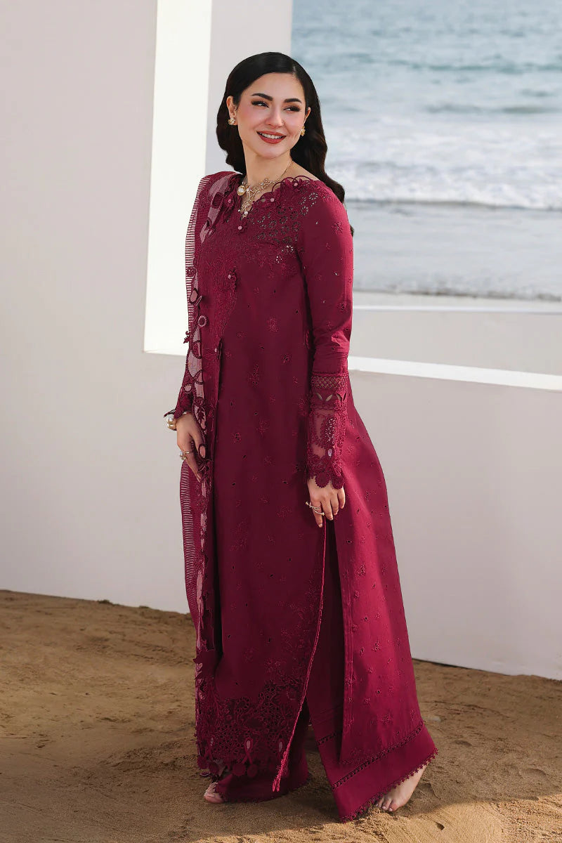 Cranberry Red: Embroidered Chikankari Cotton Suit | Ready To Wear