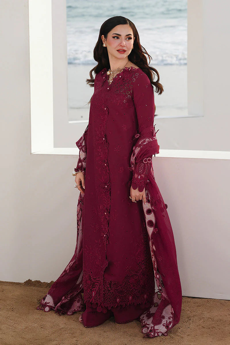 Cranberry Red: Embroidered Chikankari Cotton Suit | Ready To Wear