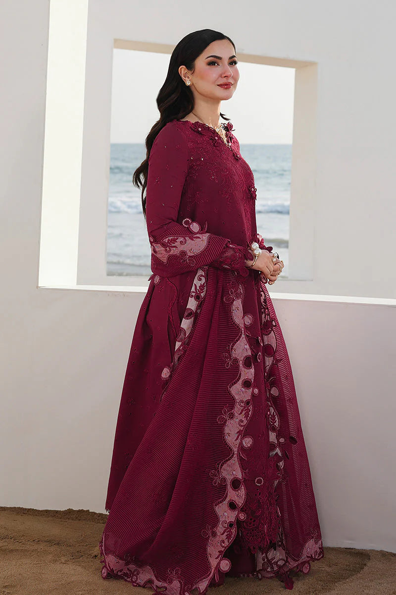 Cranberry Red: Embroidered Chikankari Cotton Suit | Ready To Wear