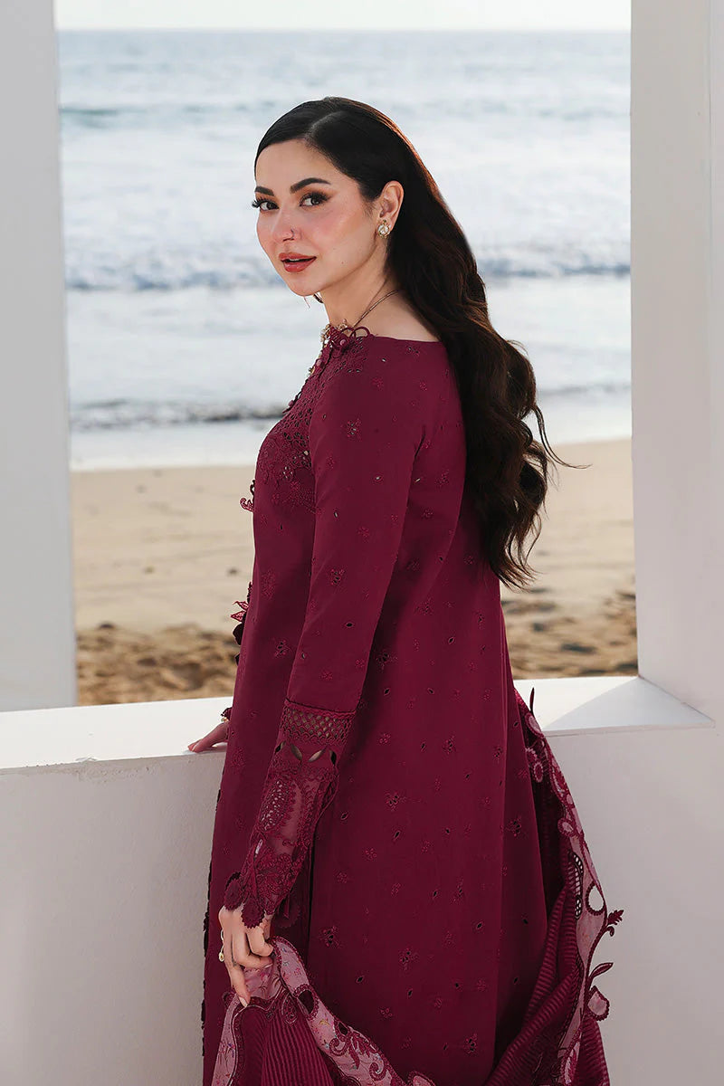 Cranberry Red: Embroidered Chikankari Cotton Suit | Ready To Wear