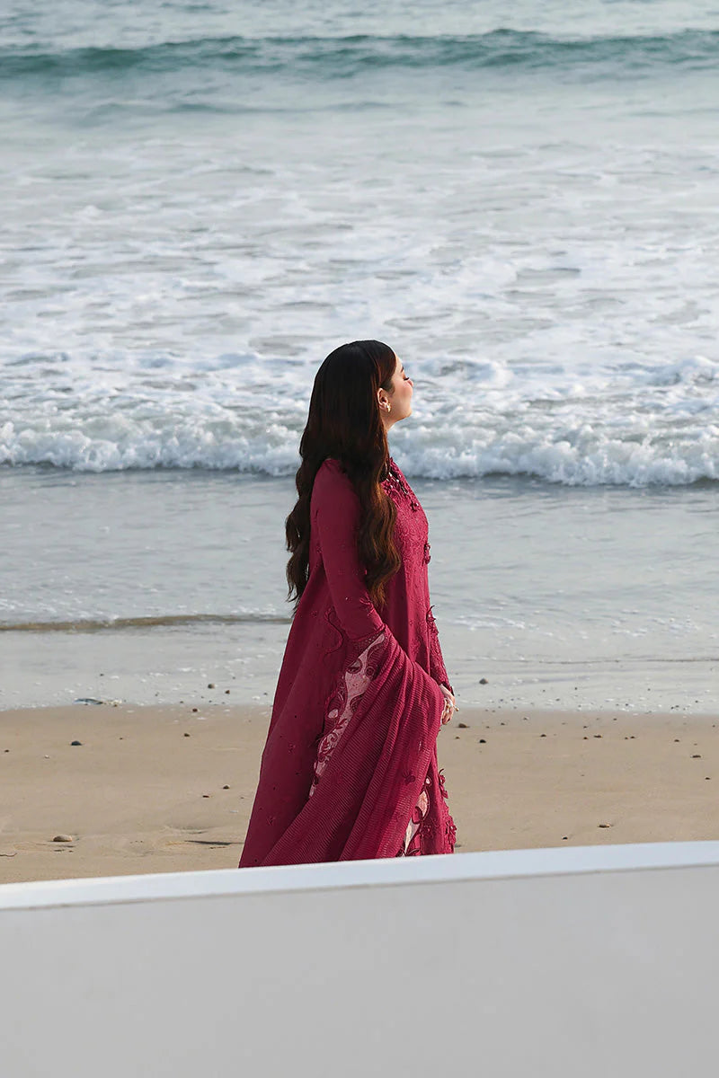 Cranberry Red: Embroidered Chikankari Cotton Suit | Ready To Wear