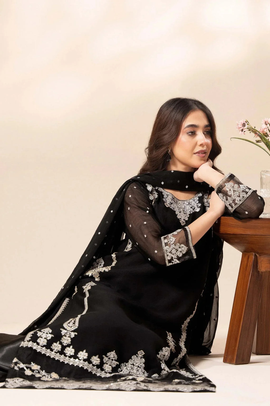 03-Piece Chiffon Suit With Thread Embroidery | Ready To Wear