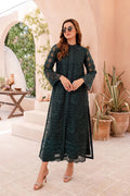 Elegant Forest Green: Thread Embroidered Organza Suit | Ready To Wear