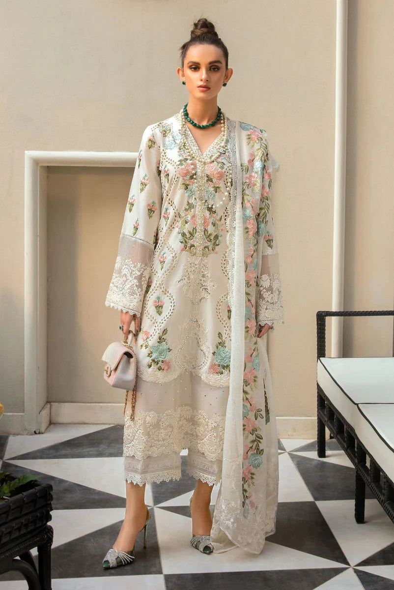 03-Piece Embroidered Lawn Suit With Organza Dupatta | Ready To Wear