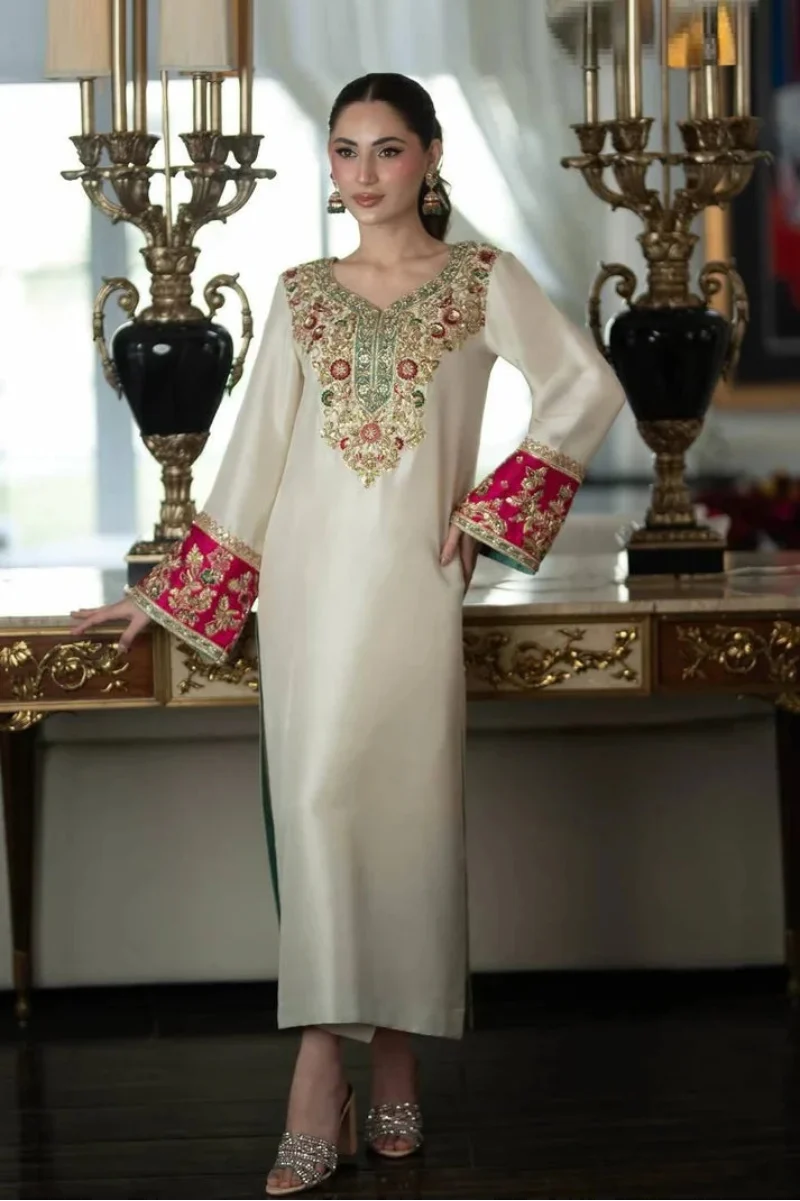 Ivory Jewel: Embroidered Silk With Organza Dupatta | Ready To Wear