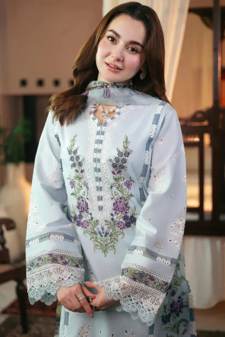 3PCS Fully Heavy Embroidered Lawn Dress With Digital Print Dupatta