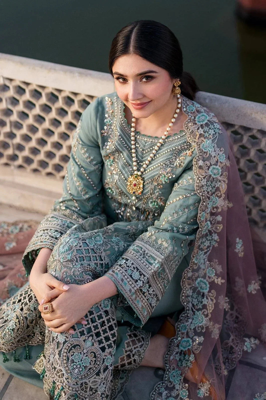 03-Piece Embroidered Chiffon Suit With Net Dupatta | Ready To Wear