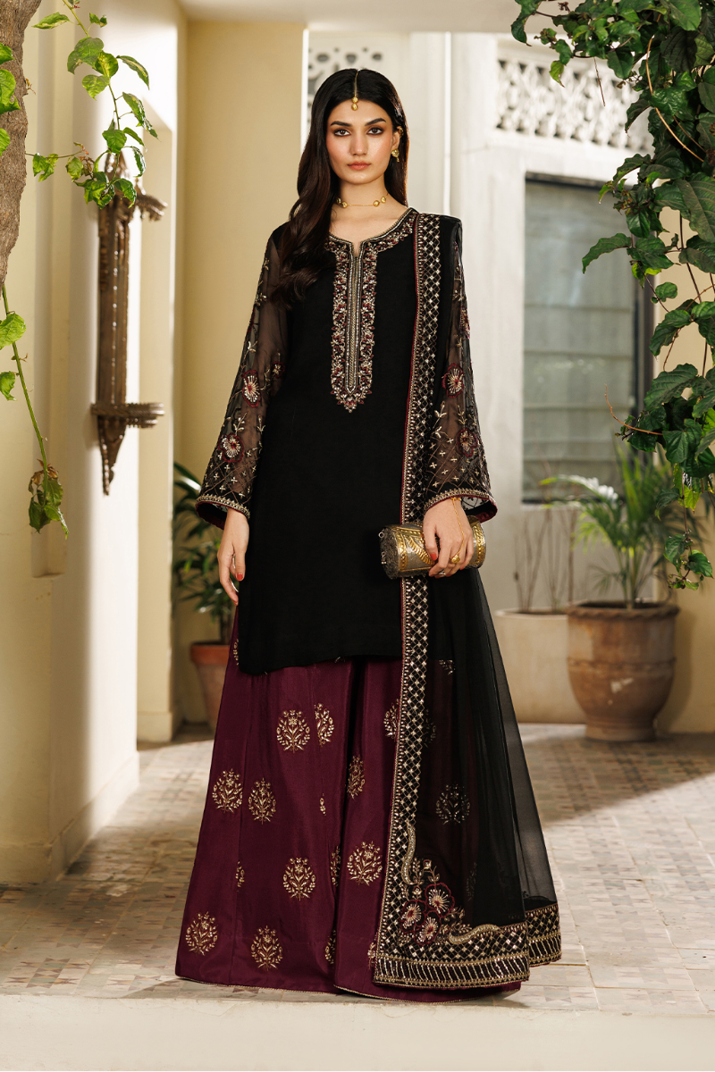 Iznik Black Embroidered  Chiffon Dress |  Ready To Wear