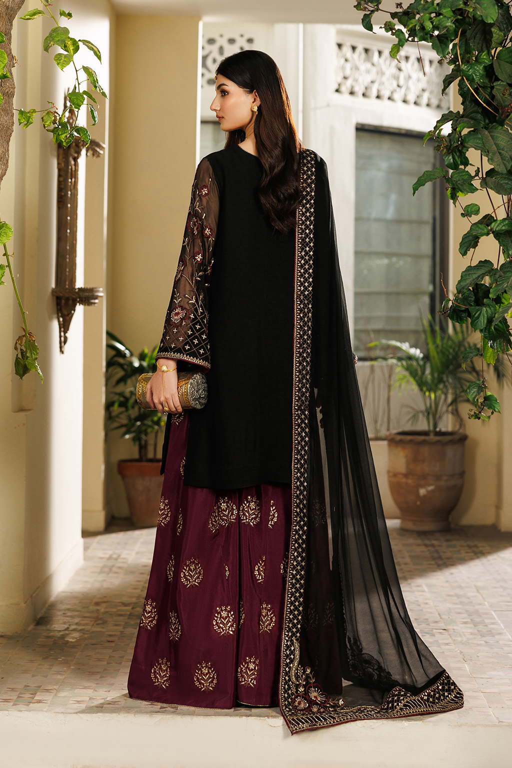 Iznik Black Embroidered  Chiffon Dress |  Ready To Wear