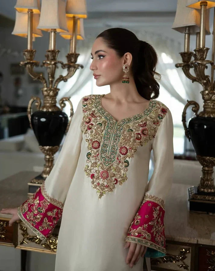 Ivory Jewel: Embroidered Silk With Organza Dupatta | Ready To Wear
