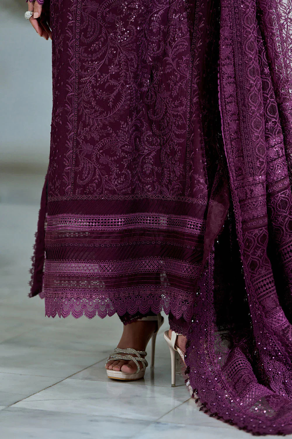 Dark Purple: Embroidered Lawn Suit With Organza Dupatta | Ready To Wear