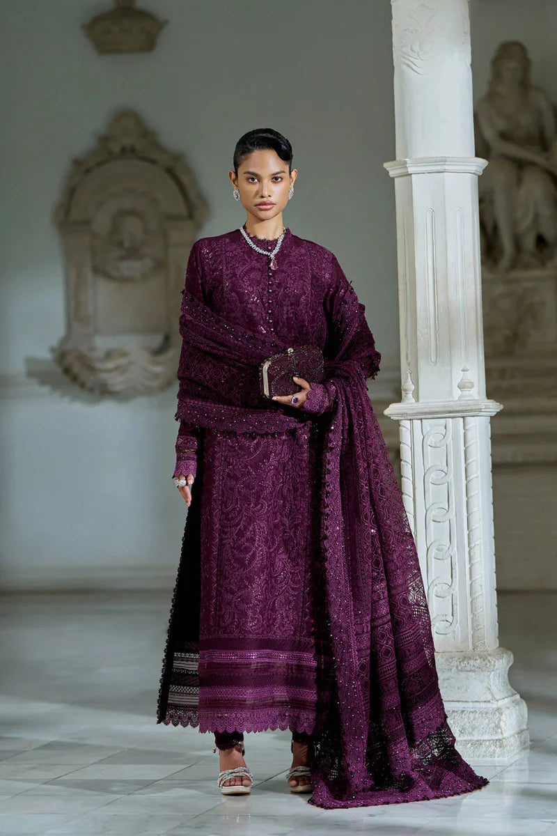 Dark Purple: Embroidered Lawn Suit With Organza Dupatta | Ready To Wear