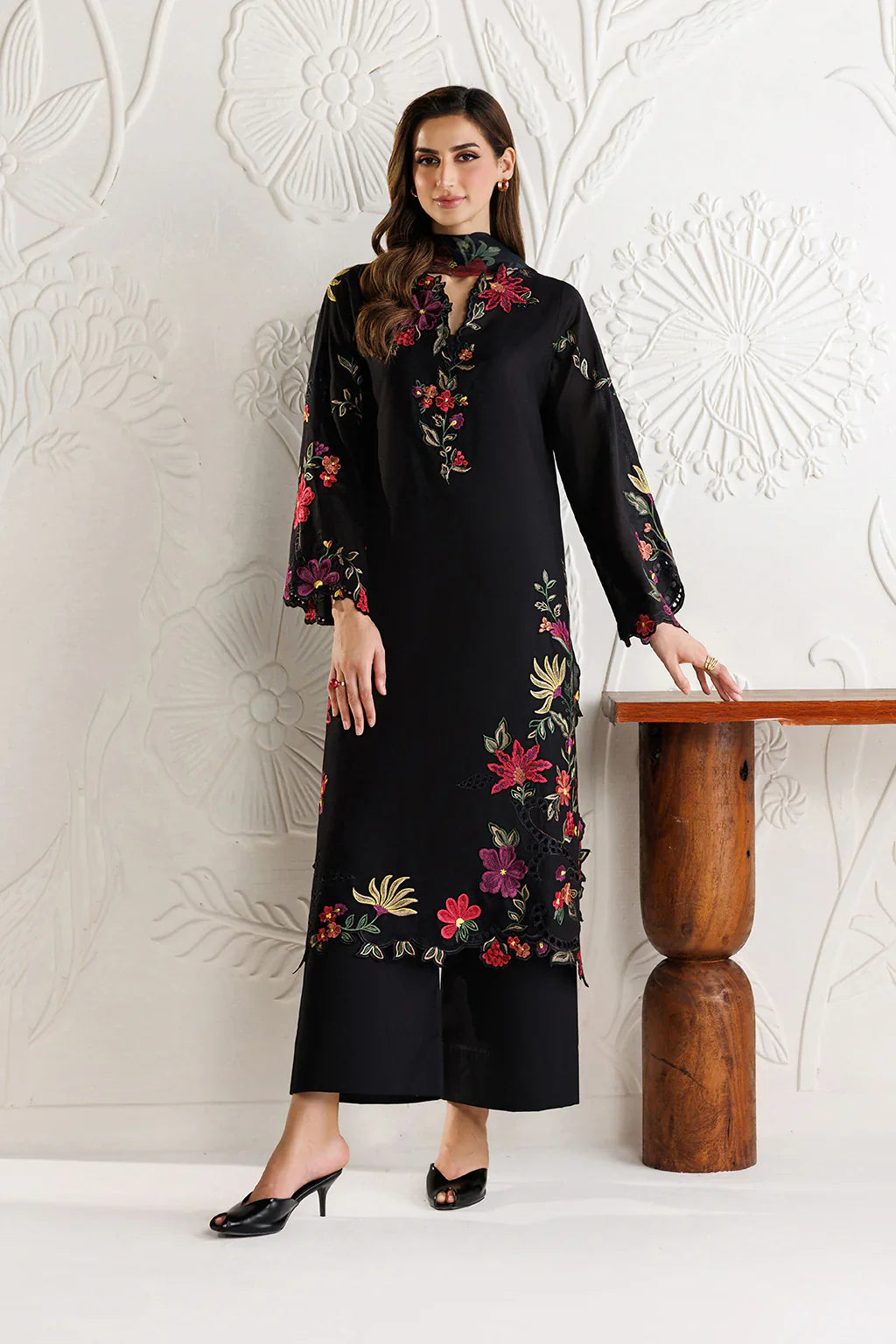 Midnight Bloom - Embroidered Chiffon Suit & Silk Dupatta| Ready To Wear