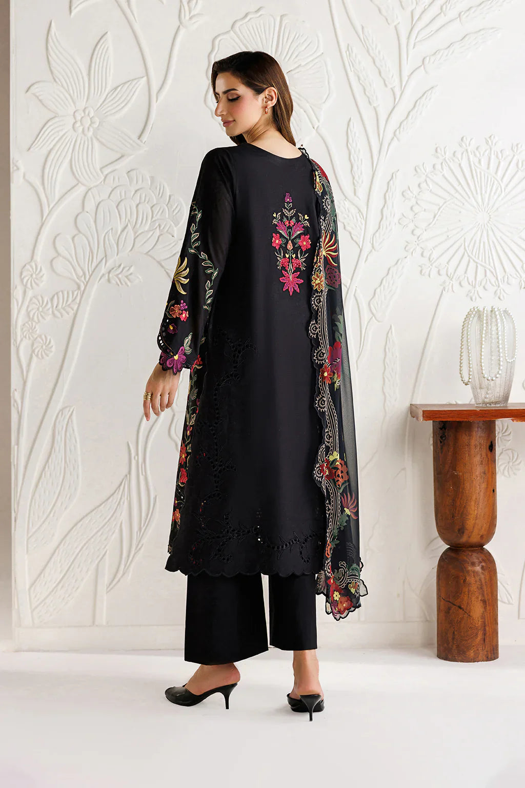 Midnight Bloom - Embroidered Chiffon Suit & Silk Dupatta| Ready To Wear