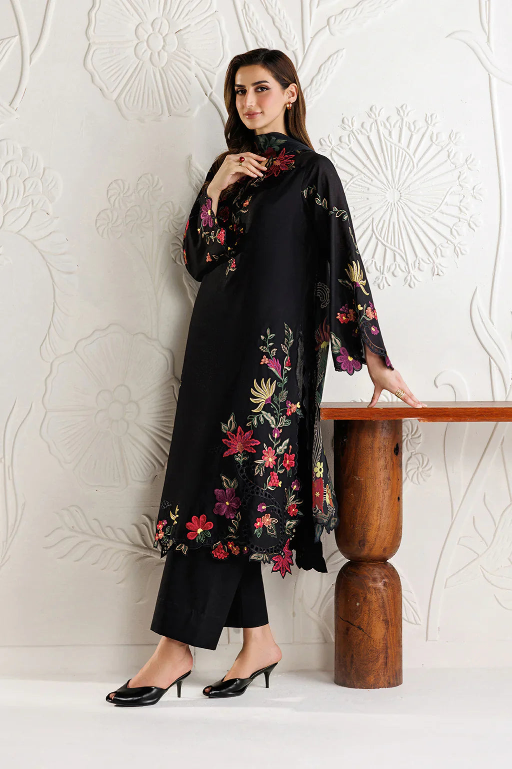 Midnight Bloom - Embroidered Chiffon Suit & Silk Dupatta| Ready To Wear