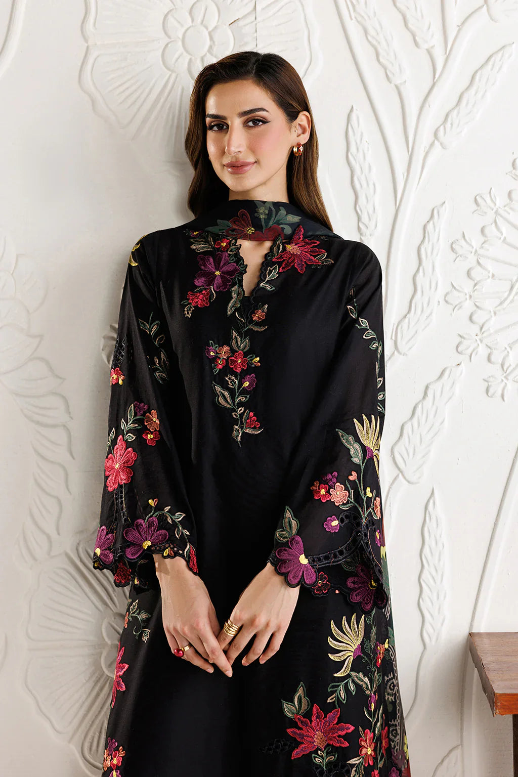 Midnight Bloom - Embroidered Chiffon Suit & Silk Dupatta| Ready To Wear