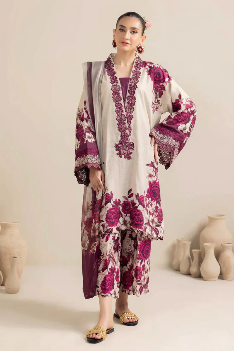 Magenta Bloom: Digital Printed Lawn Ensemble - Ready To Wear