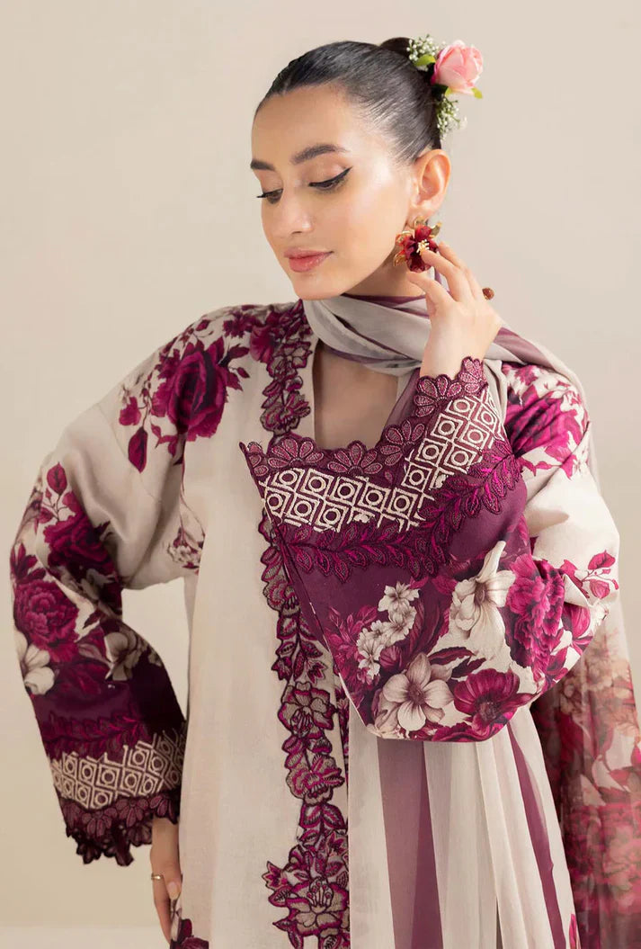 Magenta Bloom: Digital Printed Lawn Ensemble - Ready To Wear