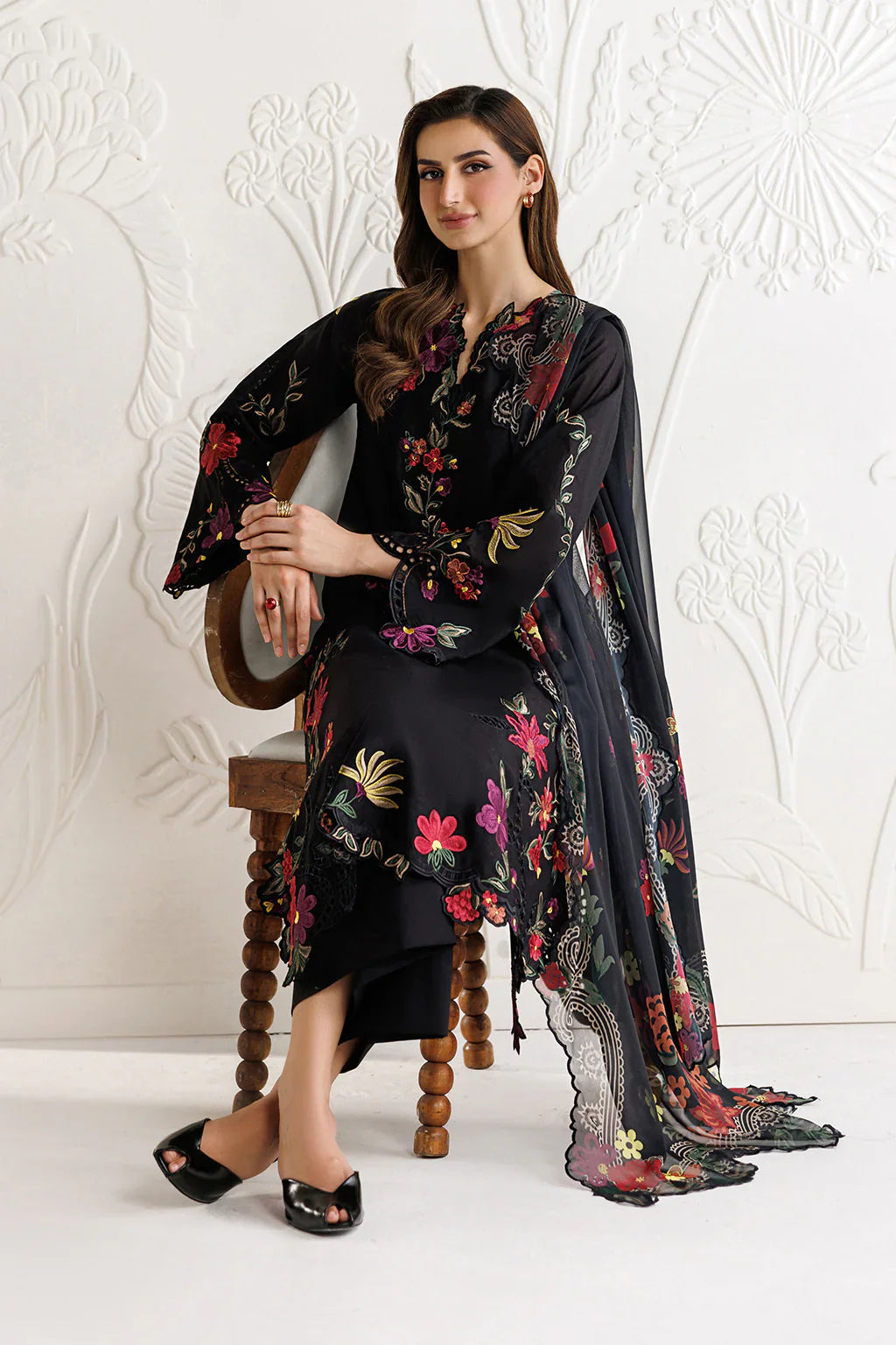 Midnight Bloom - Embroidered Chiffon Suit & Silk Dupatta| Ready To Wear