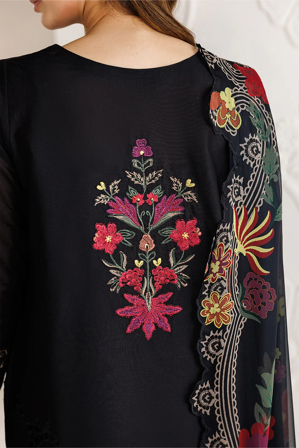 Midnight Bloom - Embroidered Chiffon Suit & Silk Dupatta| Ready To Wear