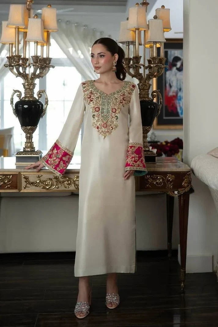 Ivory Jewel: Embroidered Silk With Organza Dupatta | Ready To Wear