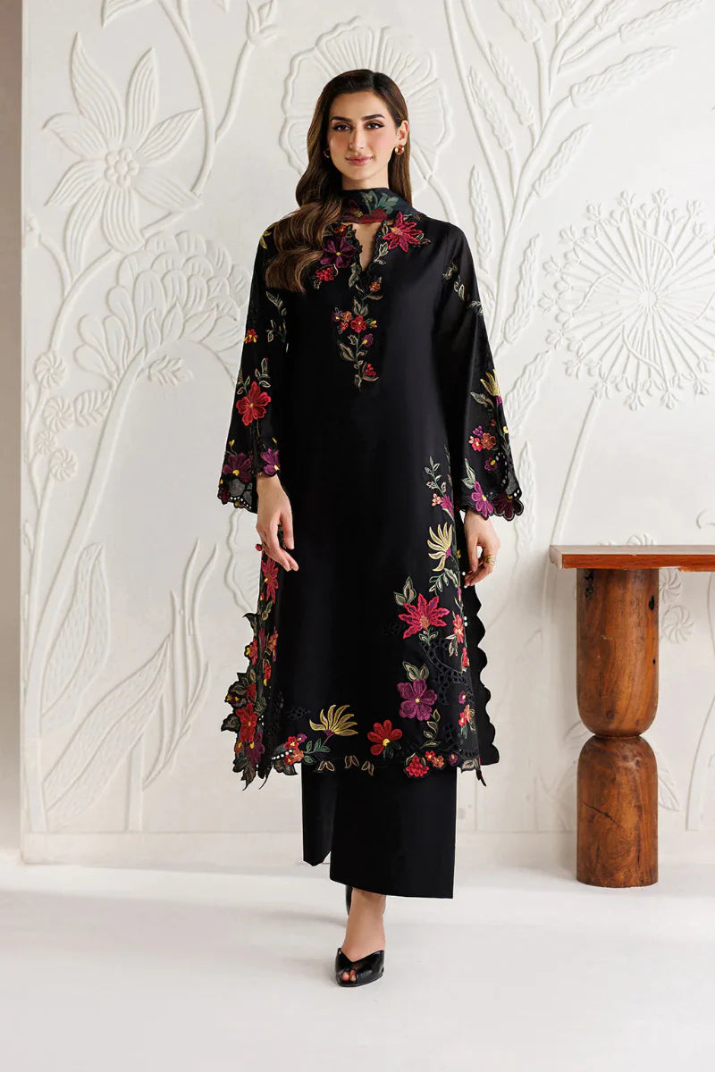 Midnight Bloom - Embroidered Chiffon Suit & Silk Dupatta| Ready To Wear