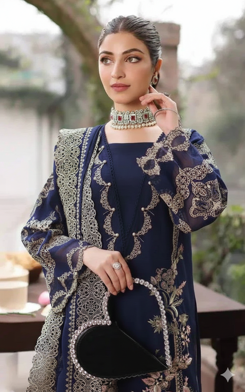 Kahf 3 Piece Lawn  Embroidered With Digtal Printed Monark Dupatta | Read To Wear