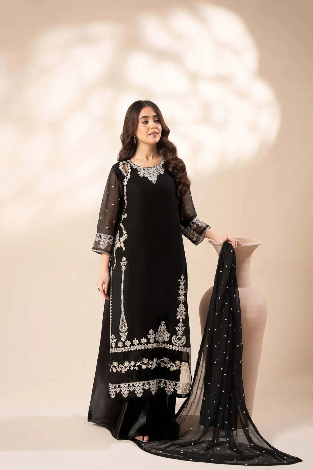 03-Piece Chiffon Suit With Thread Embroidery | Ready To Wear