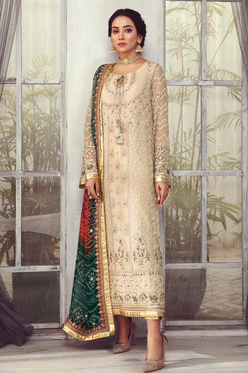 Golden Heritage: Embroidered Chiffon Suit with Chunri Dupatta | Ready To Wear
