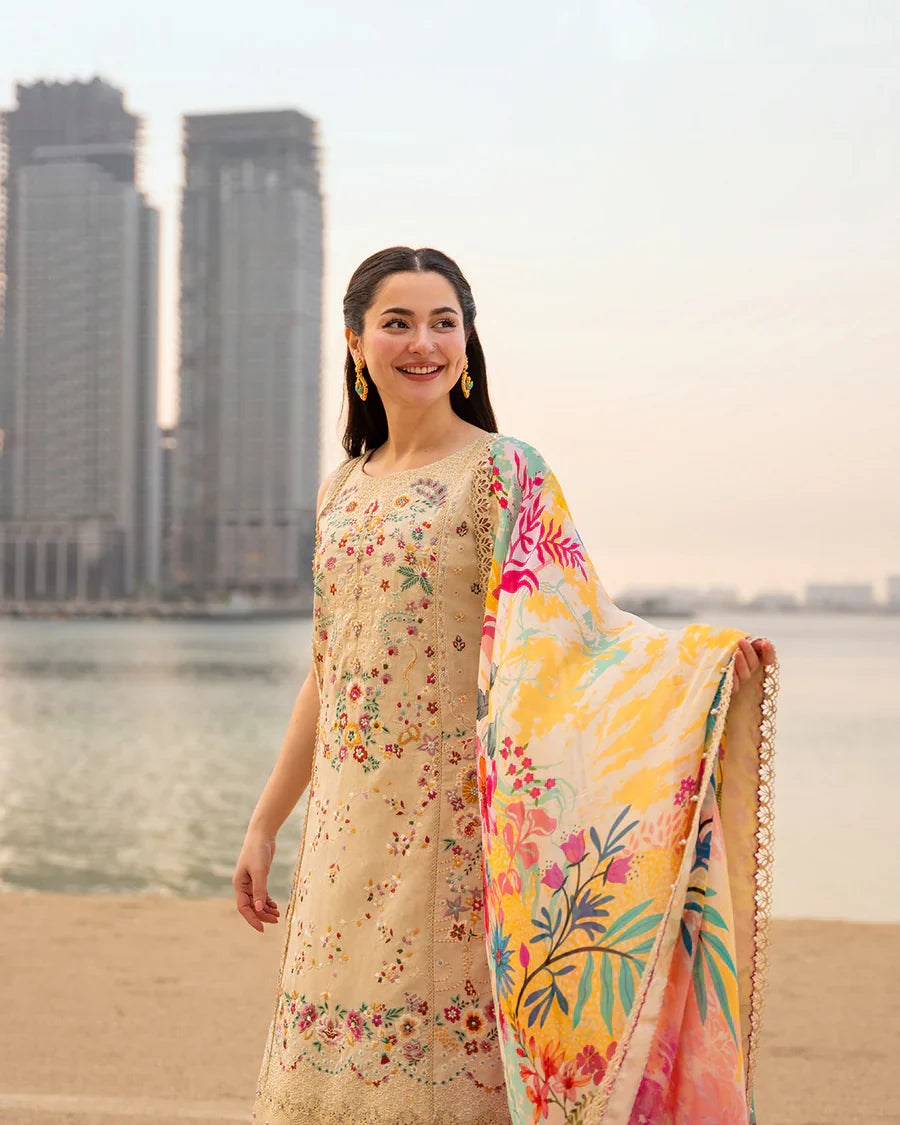 The Oasis Flora: Embroidered Cotton Suit & Vibrant Dupatta | Ready To Wear