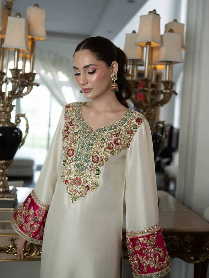 Ivory Jewel: Embroidered Silk With Organza Dupatta | Ready To Wear