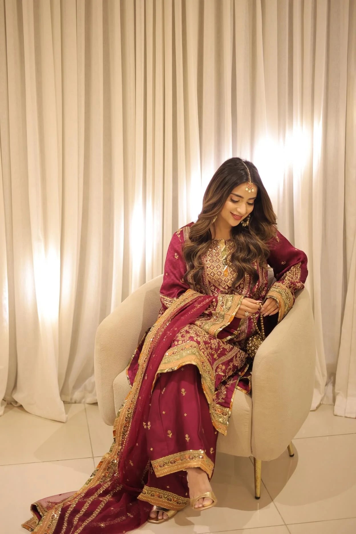 The Regal Maroon: Silk Embroidered Gharara Set | Ready To Wear