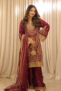 The Regal Maroon: Silk Embroidered Gharara Set | Ready To Wear
