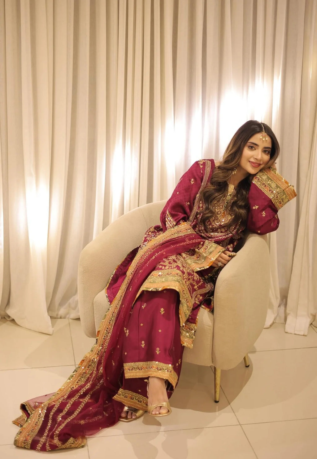 The Regal Maroon: Silk Embroidered Gharara Set | Ready To Wear
