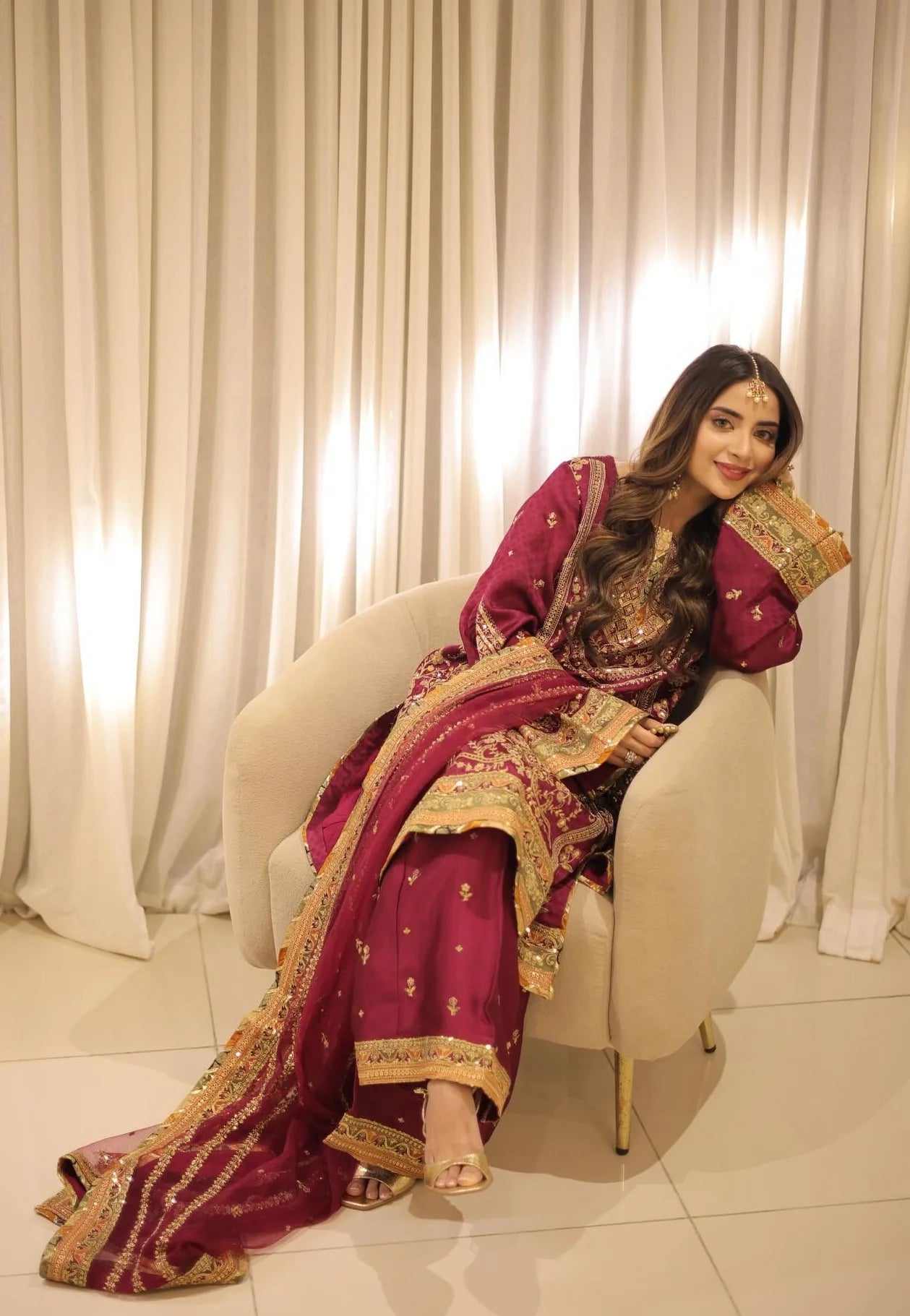 The Regal Maroon: Silk Embroidered Gharara Set | Ready To Wear