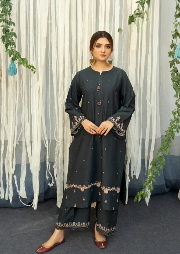 Charcoal Grey: Lawn Formal Wear with Shawl | Ready To Wear
