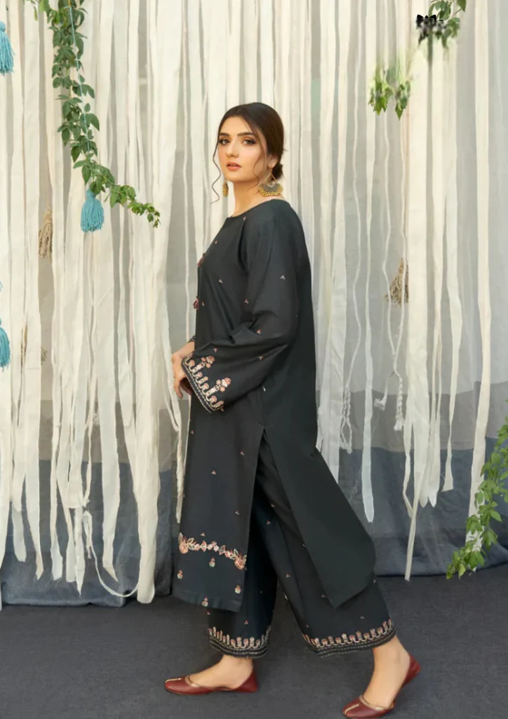Charcoal Grey: Lawn Formal Wear with Shawl | Ready To Wear