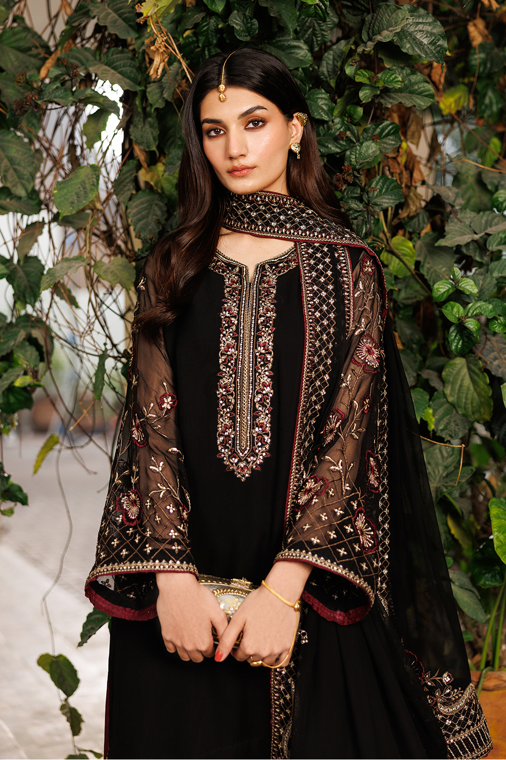 Iznik Black Embroidered  Chiffon Dress |  Ready To Wear