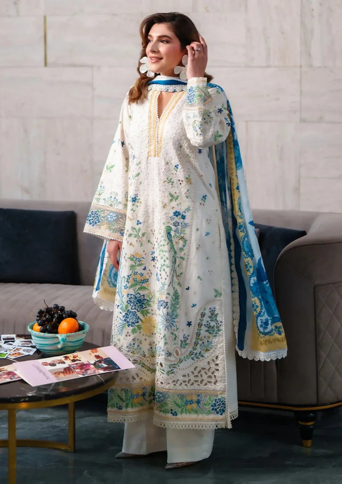 03-Piece Embroidered Lawn Suit With Silk Dupatta | Ready To Wear
