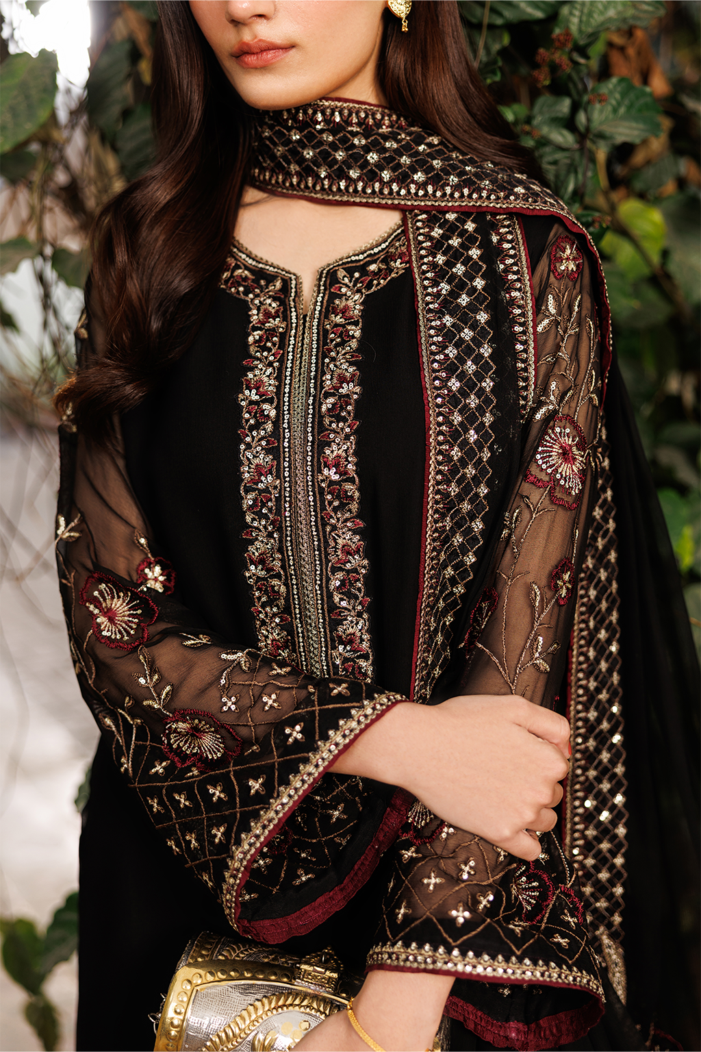 Iznik Black Embroidered  Chiffon Dress |  Ready To Wear