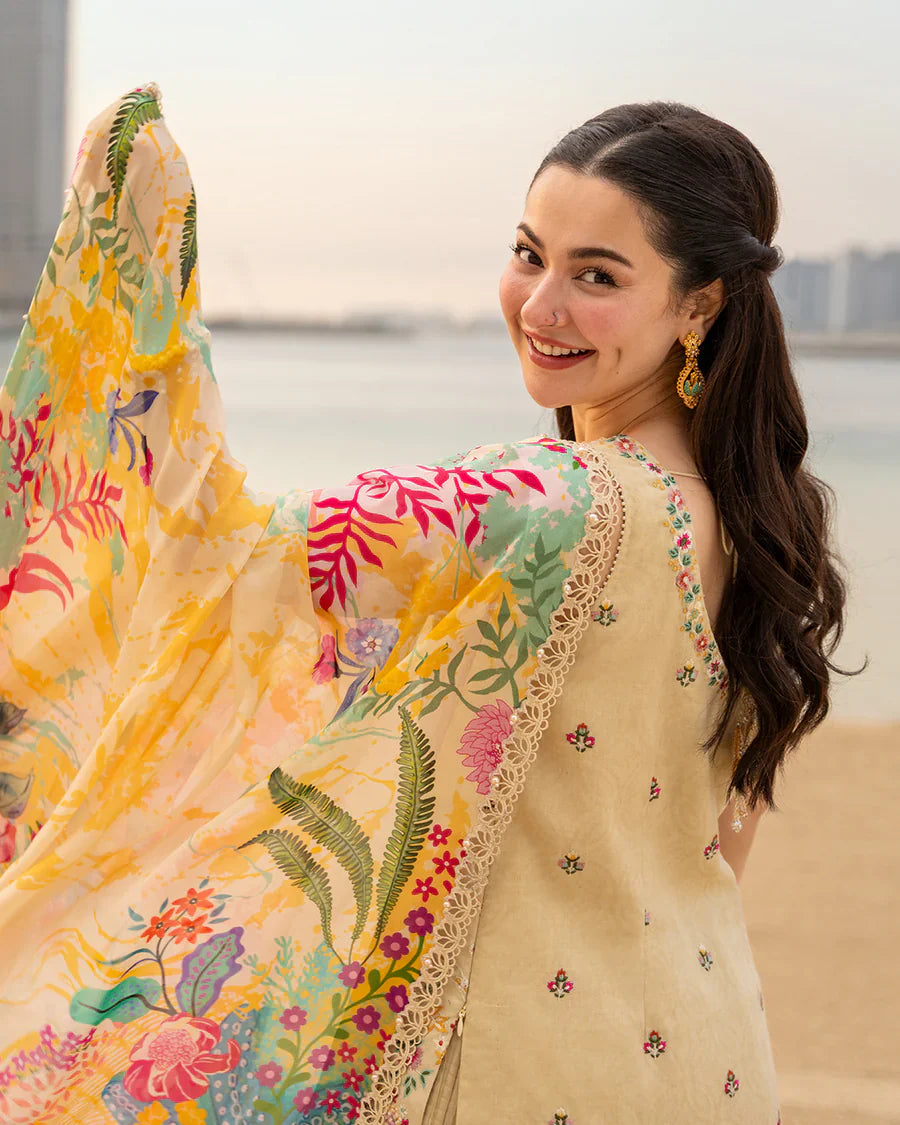 The Oasis Flora: Embroidered Cotton Suit & Vibrant Dupatta | Ready To Wear