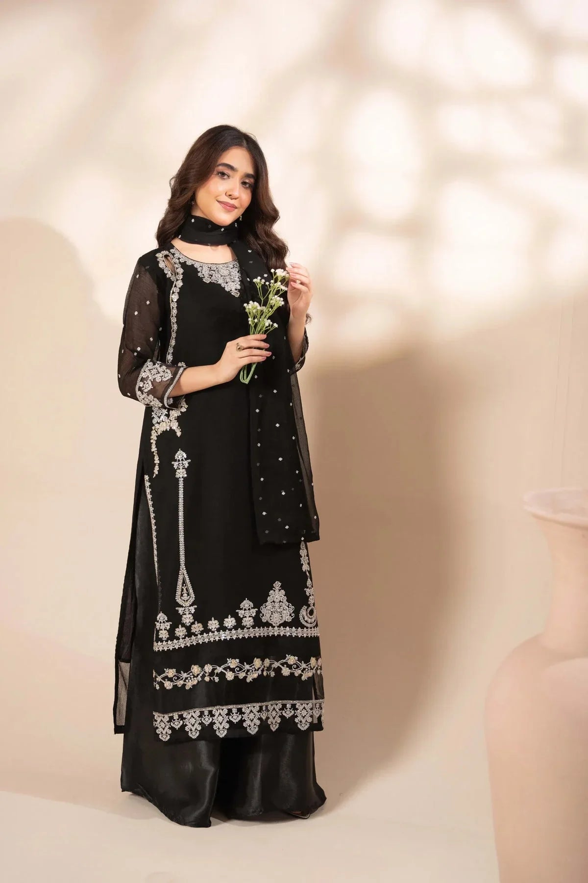 03-Piece Chiffon Suit With Thread Embroidery | Ready To Wear