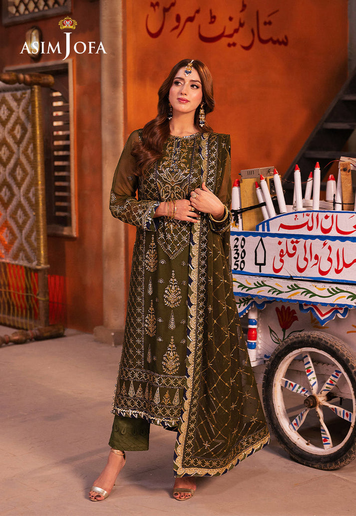 3-Piece Embroidered Semi-Pure Chiffon Suit with Sequence Work Dupatta| Ready To Wear