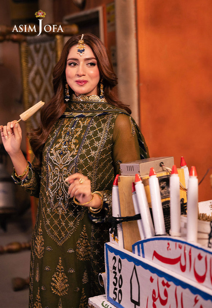 3-Piece Embroidered Semi-Pure Chiffon Suit with Sequence Work Dupatta| Ready To Wear